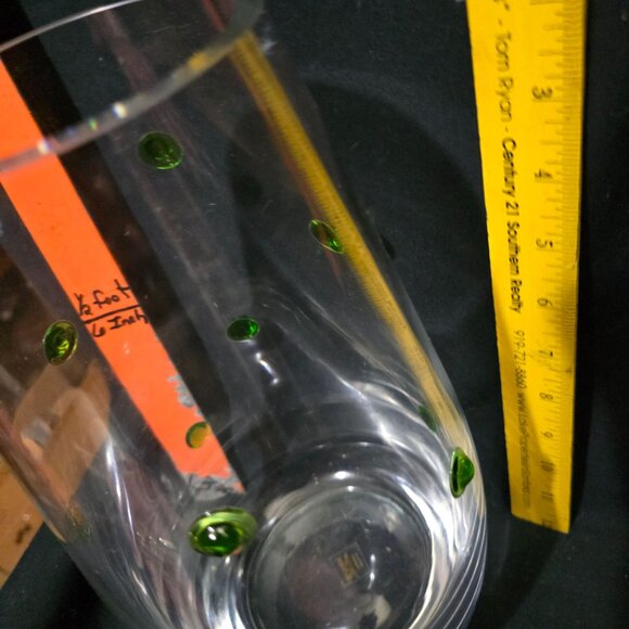 Southern Living At Home Handmade Vase 11" Green Polka Dot Pattern Clear Glass Po - Picture 4 of 9